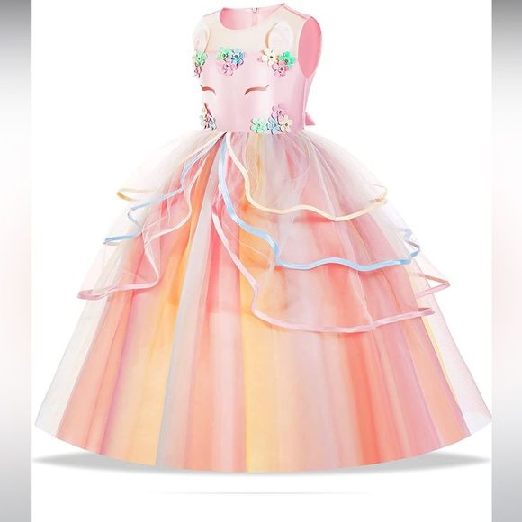 Unicorn Dress for Girls Unicorn Costume with Headband & Satin Sash Birthday NWT - Picture 2 of 7
